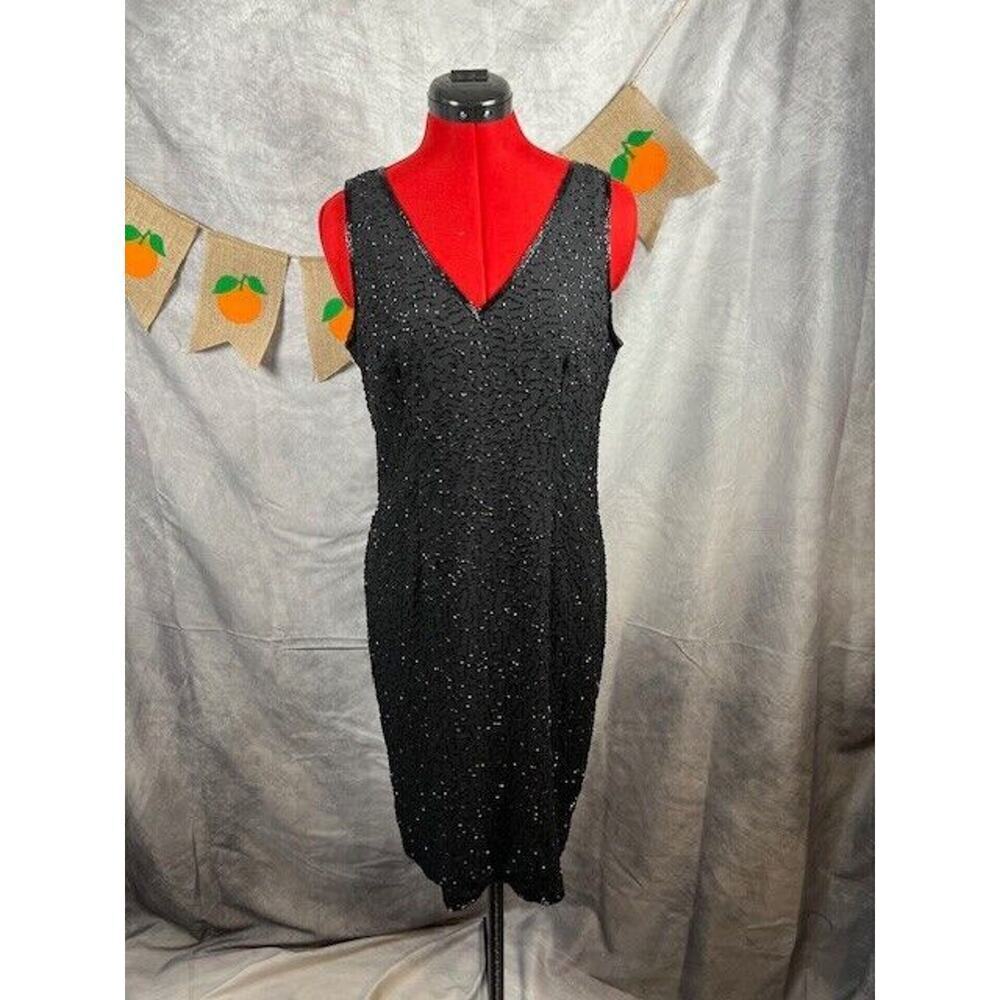 JMD New York Womens Black Sequined Fitted Sleeveless Dress Size M